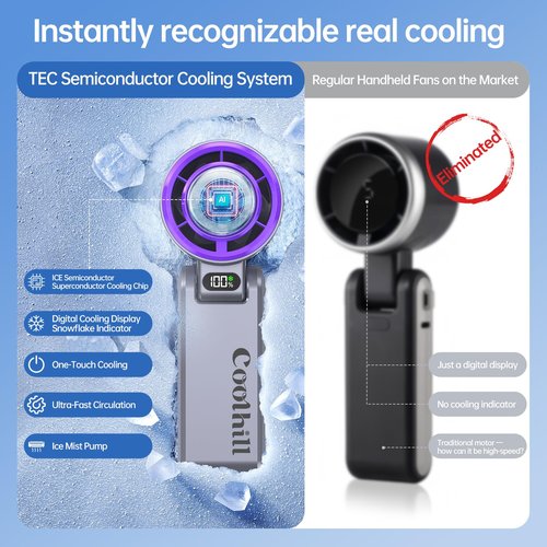 Coolhill Handheld Portable fan with Turbo Cooling - Hand Held Fan Rechargeable, 1-199 Speeds, Up to 12Hrs Battery Life, Powerful Mini Personal fan for Travel, Outdoor, Beach & Makeup