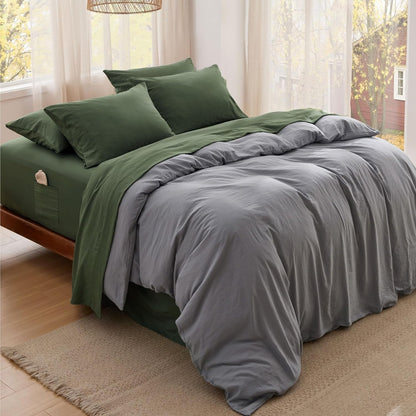 Bedsure Deep Pocket Queen Sheets - Ultra-Soft 6-Piece Bedding Set, Fits Mattresses Up to 18", Olive Green