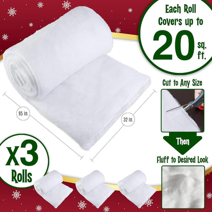 Stargo Fake Snow Blanket Roll - Thick, Soft, Fluffy Faux Snow for Christmas Displays | 2.6 x 7.8ft (3 Pack)