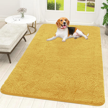 OLANLY Dog Door Mat - Absorbent Non-Slip Chenille for Muddy Paws | 59x35 Inches, Quick Dry, Yellow