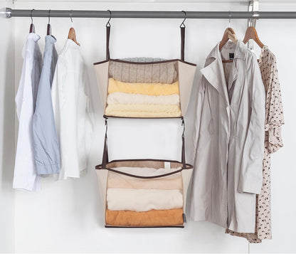 Storage Maniac 2-Shelf Hanging Closet Organizer - Canvas Shelf with Hooks for Dorms & Bedrooms | Beige