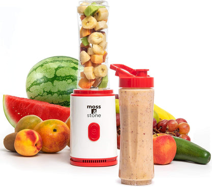 Moss & Stone Single Serve Blender - Compact 20 Oz Design in White & Red for Easy Blending
