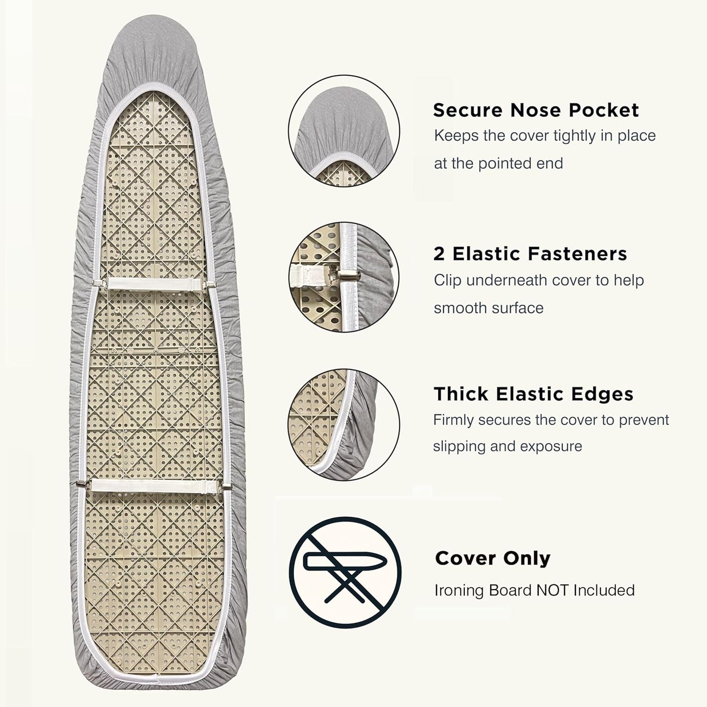 UniSimp Ironing Board Cover - Extra Thick Natural Cotton, Scorch & Stain Resistant | 18"x49" Gray