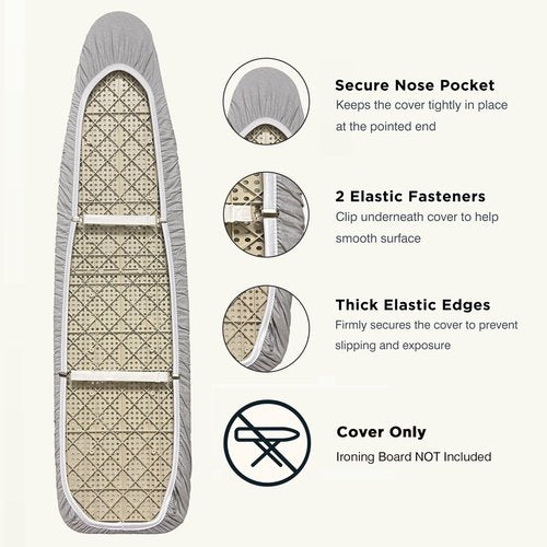 UniSimp Ironing Board Cover and Pad 18"x54" Extra Thick Natural Cotton, Scorch and Stain Resistant Iron Board Cover, Extra Large Iron Board Cover with Fasteners Heavy Duty Heatproof Elastic Edge Gray