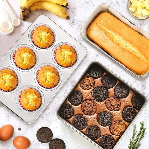 E-far Stainless Steel Baking Pan Set - 9-Piece Bakeware for Cakes, Cookies & Muffins | Dishwasher Safe