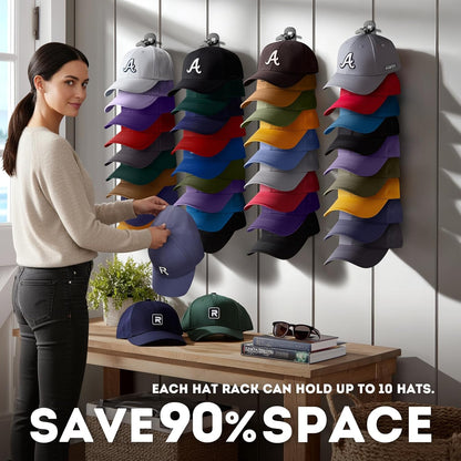 Skiennix Hat Organizer - Wall-Mounted Rack for Up to 20 Baseball Caps | Strong Adhesive & Screws - Black