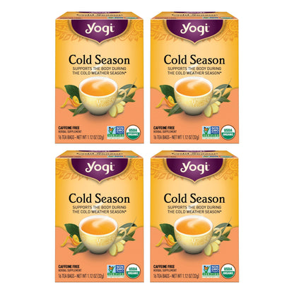 Yogi Tea Cold Season Tea - 16 Tea Bags per Pack (4 Packs) - Organic Respiratory Tea for Support During Colder Seasons - Includes Ginger, Cardamom, Cinnamon, Licorice & Eucalyptus