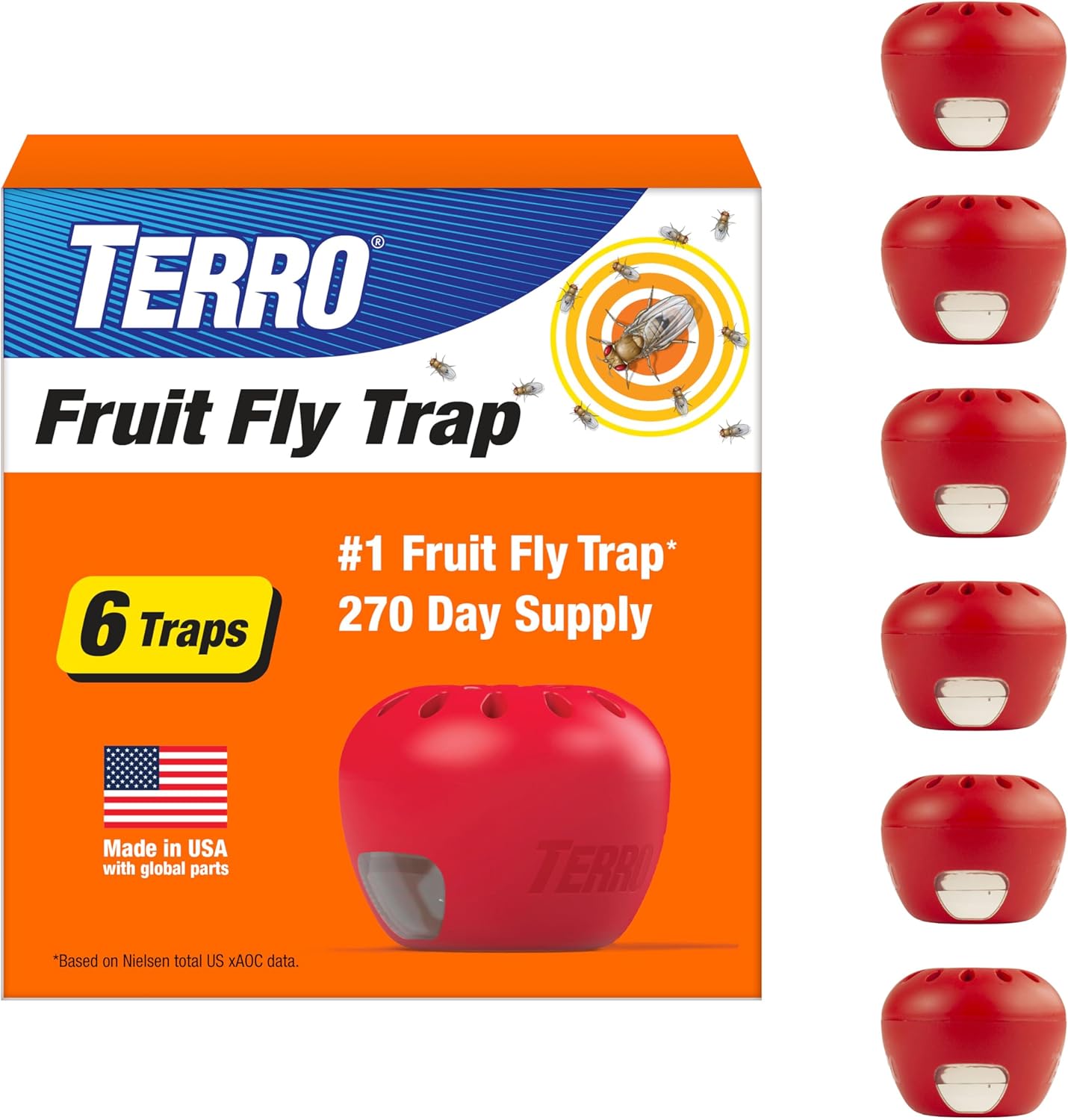 Terro Fruit Fly Traps - Indoor Use | 6 Pack with 270 Days of Lure Supply for Effective Pest Control