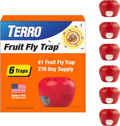 Terro Fruit Fly Traps - Indoor Use | 6 Pack with 270 Days of Lure Supply for Effective Pest Control