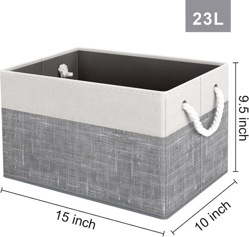 Fab Totes Storage Bins - 3-Pack Foldable Organizing Baskets for Toys & Books | Large White & Grey