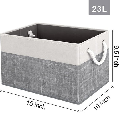 Fab Totes Storage Bins - 3-Pack Foldable Organizing Baskets for Toys & Books | Large White & Grey