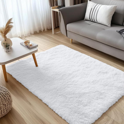 OLANLY Soft Fluffy Shaggy Accent Rug - 3x4 Machine Washable Area Rug for Bedroom & Nursery, White