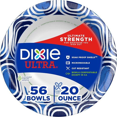 Dixie Ultra Large Paper Bowls - 20 Oz, 56 Count | Microwave Safe & Compostable for All Meals