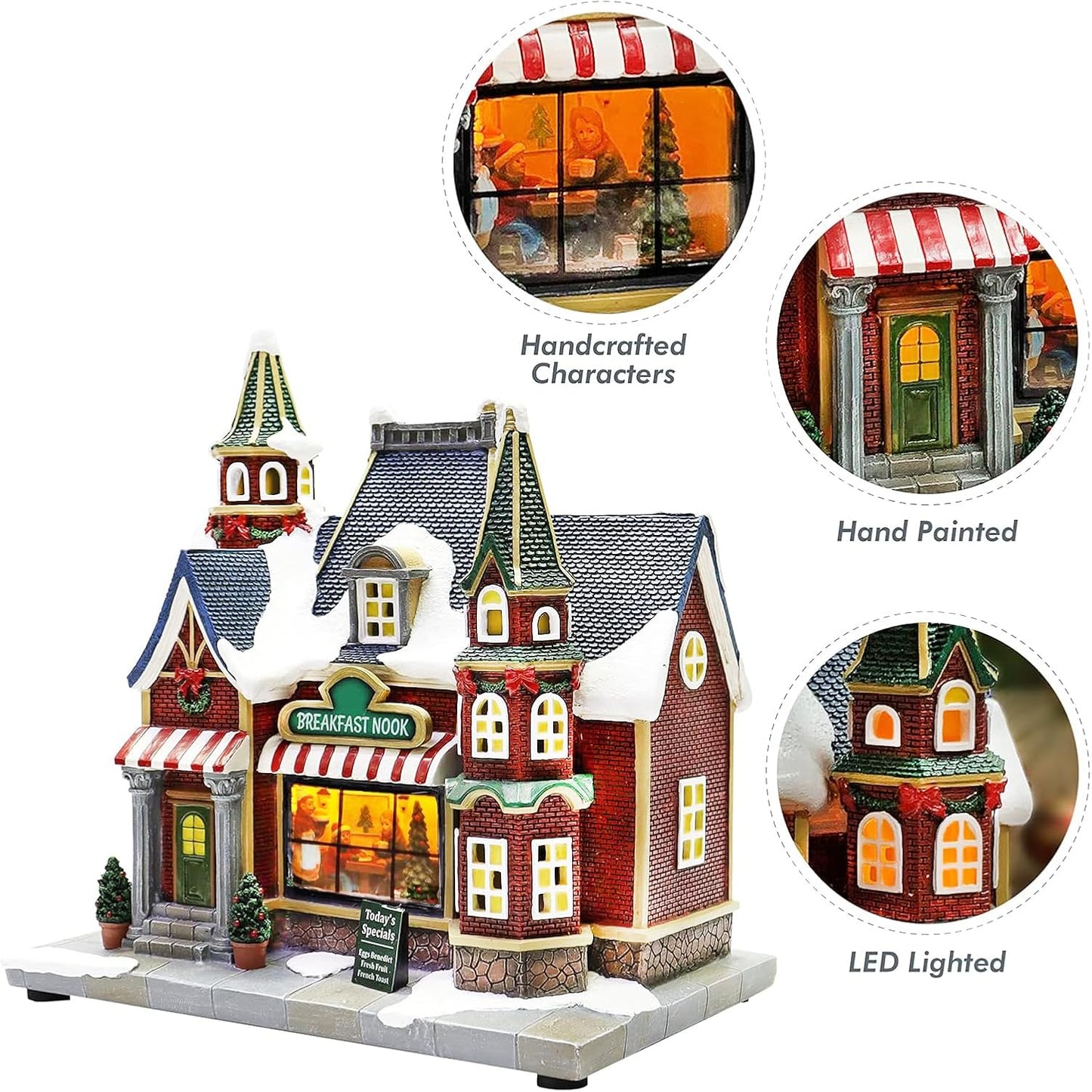 Moments In Time Lighted Christmas Village Building - LED Music & Battery Operated | Plays 8 Holiday Songs
