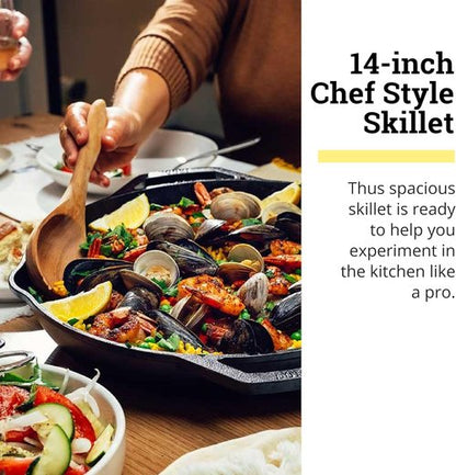 Lodge Chef Collection 14" Skillet - Premium Cast Iron Cookware for Perfectly Seared Meals
