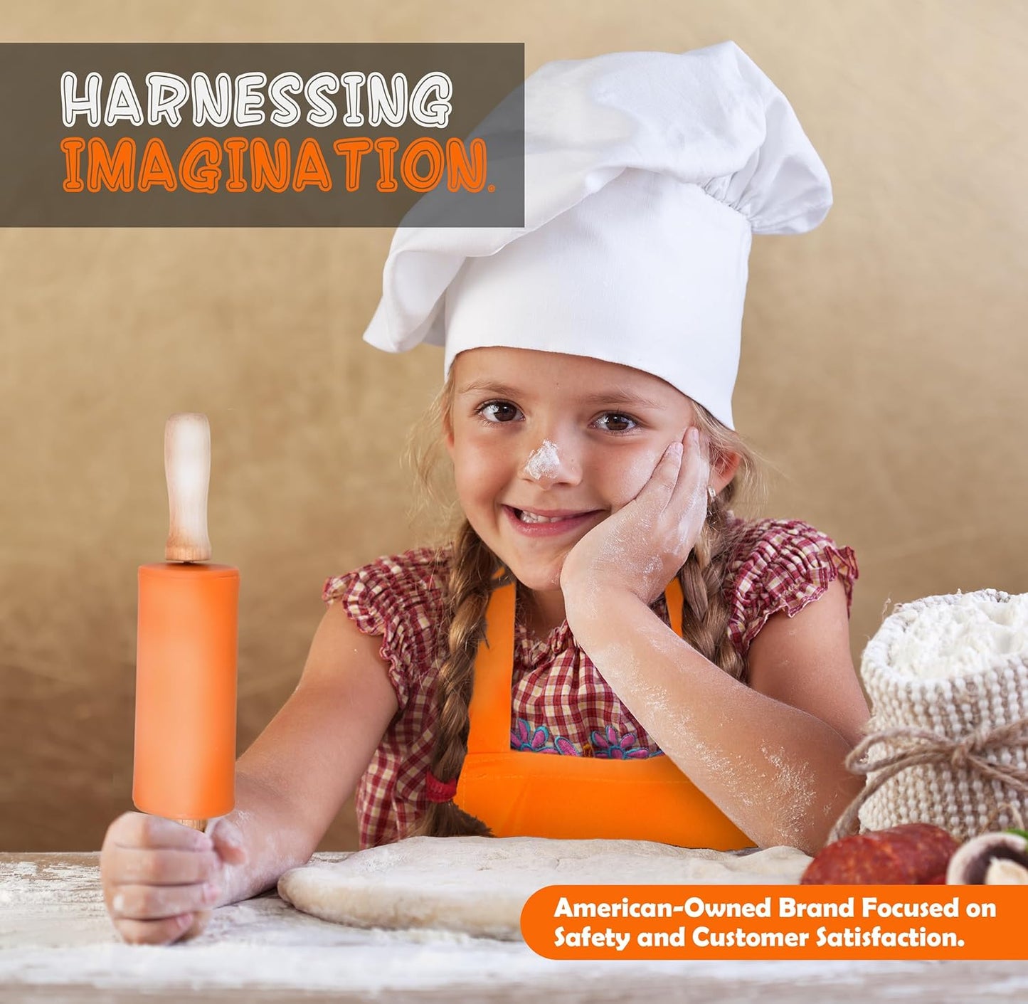 Perlli Kids Cooking Set - 31-Piece Real Utensils Gift for Junior Chefs | Safe Knife Set for Ages 6+ - Orange