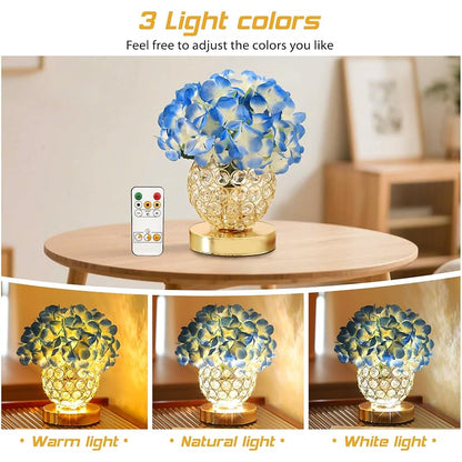 Blue Hydrangea Lamp - Silk Artificial Flowers Night Light for Home Decor & Wedding Centerpieces (Variation: Blue)