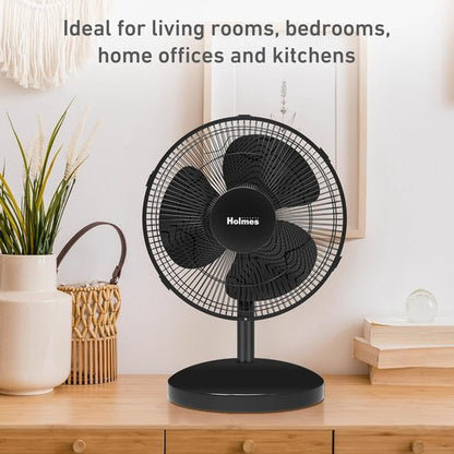 Holmes 12-Inch Oscillating Table Fan - 3 Speeds, 75° Oscillation, Adjustable Tilt | Quiet for Home & Office