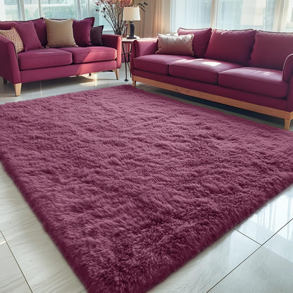 OLANLY Large 5x7 Machine Washable Area Rug - Soft Fluffy Shaggy Carpet for Living Room & Bedroom | Burgundy