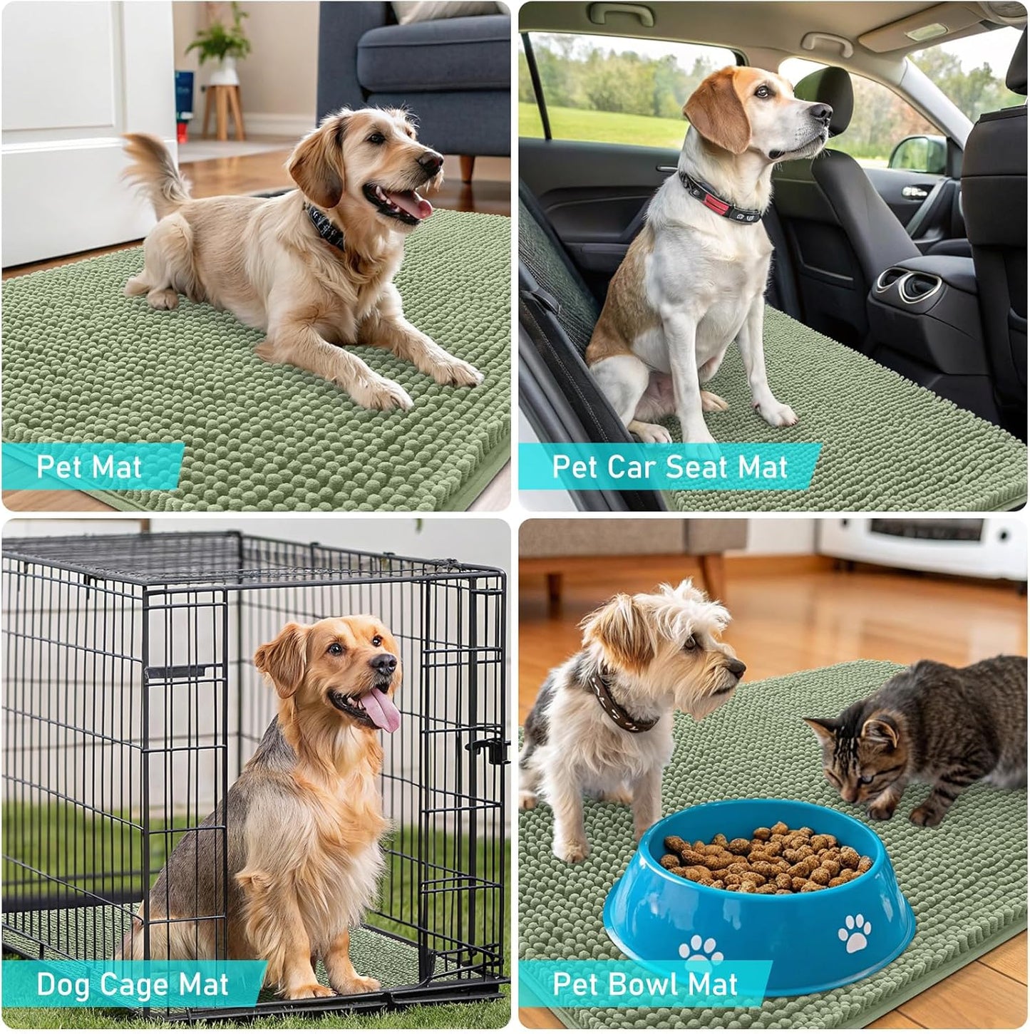 OLANLY Dog Door Mat - Absorbent Non-Slip Chenille Mat for Muddy Paws | 59x35, Quick Dry, Sage Green