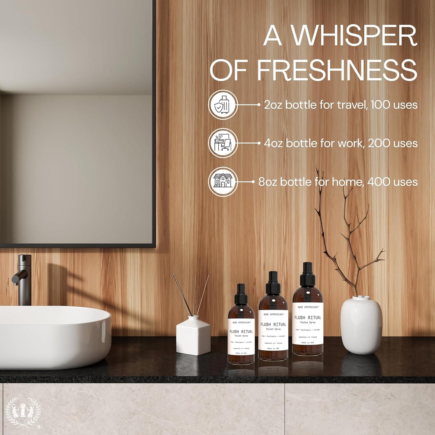 Muse Apothecary Flush Ritual - Refreshing Toilet Spray with Natural Essential Oils | 2 oz Citrus Scent