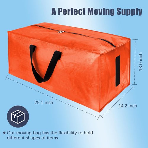 HOMESURE Large Water-Resistant Moving Bags - 8 Pack Heavy-Duty Storage Totes with Zippers & Handles | Space-Saving Orange Design