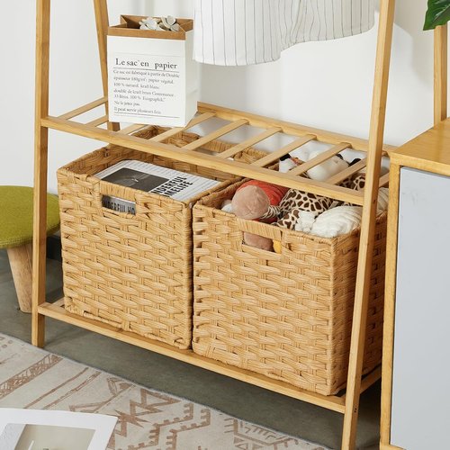 DULLEMELO Wicker Storage Cube Set - 11-Inch Natural Baskets with Handles for Easy Organization | Set of 4