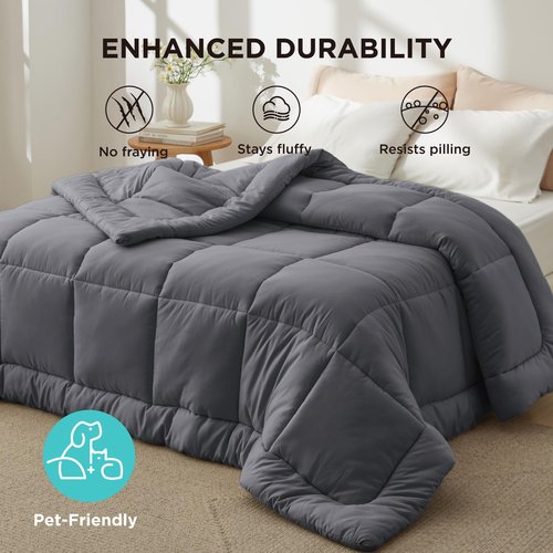 Bedsure Comforter Duvet Insert - Quilted Comforters Queen Size, All Season Duvet, GentleSoft Down Alternative Bedding Blanket, with 8 Tabs, Gifts for Women/Men, Dark Grey, Queen 88 x 88 Inches