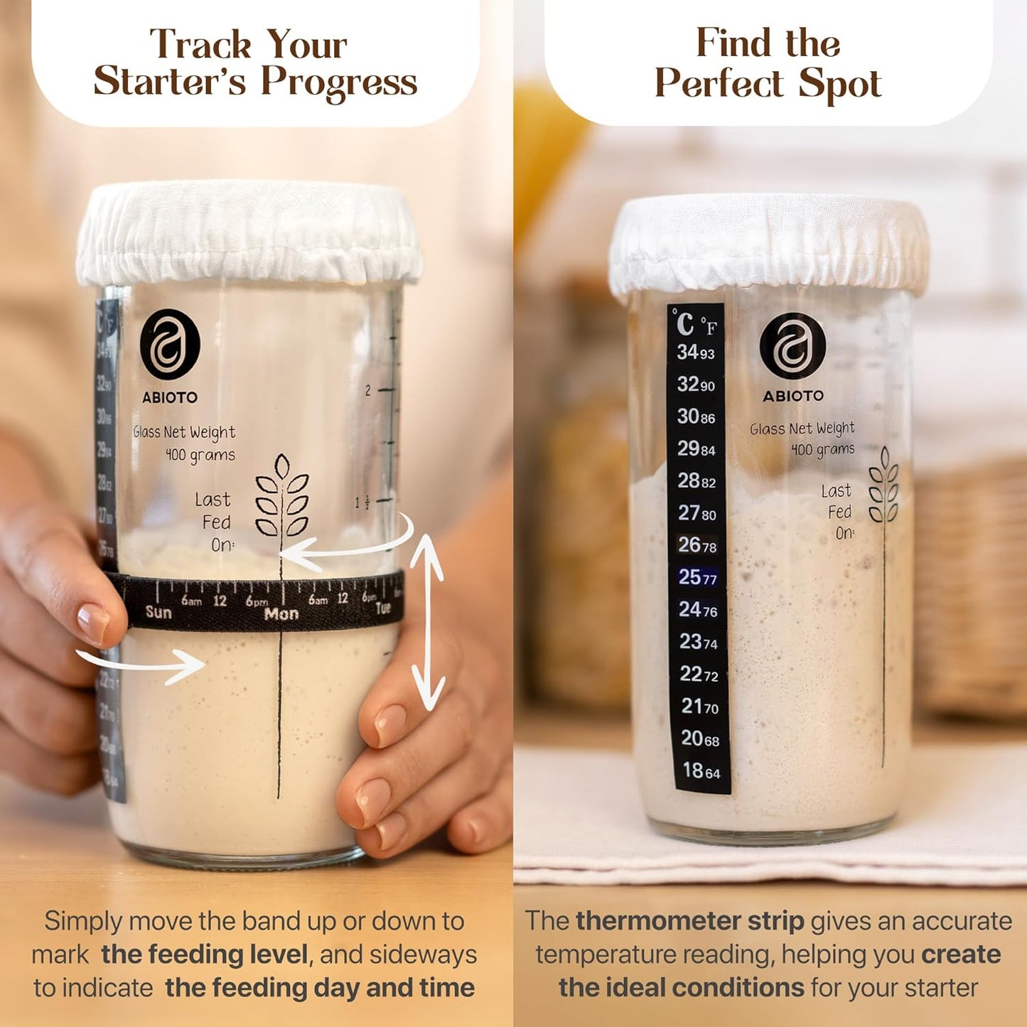 Skiennix Sourdough Starter Kit - 21 Piece Baking Supplies with 24oz Starter Jar & Rattan Baskets