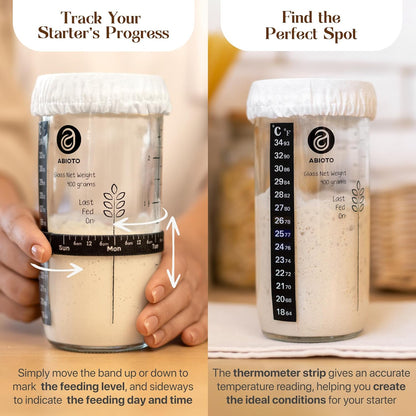 Skiennix Sourdough Starter Kit - 21 Piece Baking Supplies with 24oz Starter Jar & Rattan Baskets