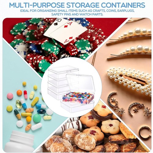 Jetec Mini Clear Beads Storage Containers - 6 Pieces for Jewelry, Crafts & Small Items | 5 x 4 x 1.3 Inch
