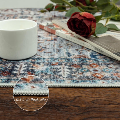 2x8 Hallway Washable Runner Rug : Vintage Soft Kitchen Bathroom Laundry Runner Non Slip Backing Farmhouse Entryway Floor Mat Stain Resistant Carpet for Bedroom Living Room Distressd Beside Rug(Blue)