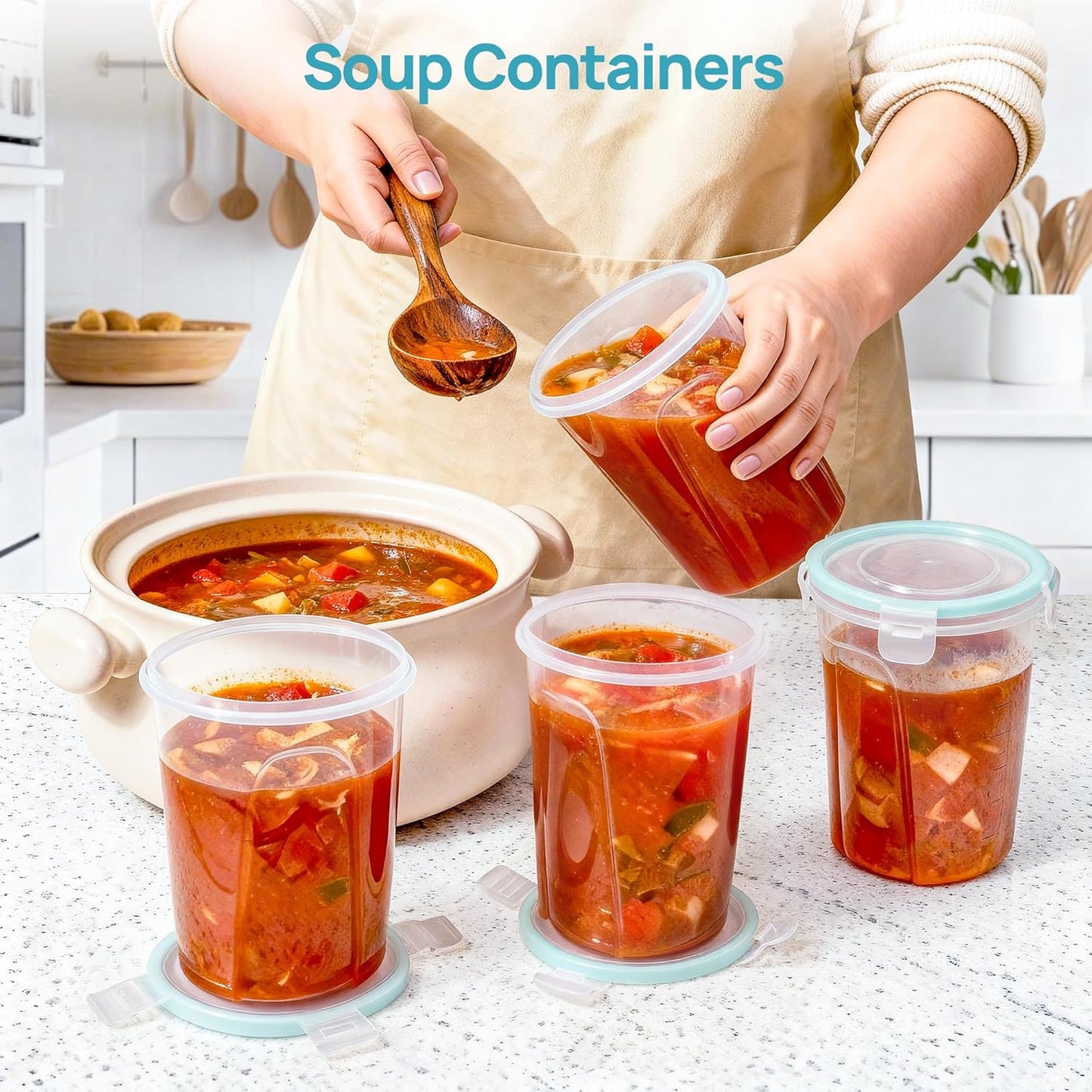 Vtopmart 32oz Freezer Storage Containers - Airtight Meal Prep Containers | 6-Pack, Reusable, Microwave Safe