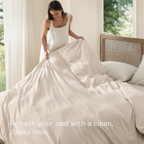 Bedsure Oat Milk Duvet Cover - Extra Soft King Size Bedding, Prewashed Cotton-Like Polyester, 104x90 Inches