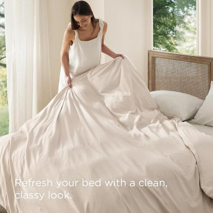 Bedsure Oat Milk Duvet Cover - Extra Soft King Size Bedding, Prewashed Cotton-Like Polyester, 104x90 Inches