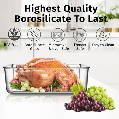 Large 4800 ML Glass Food Storage Container by [Brand Name] - Airtight Locking Lid | BPA-Free, Oven Safe for Vegetables, Fruits, and Casseroles