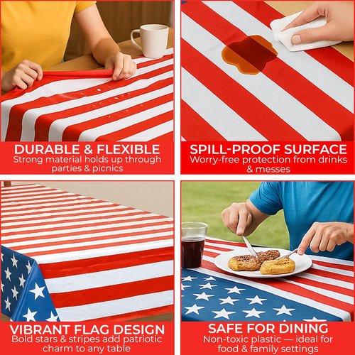 Iconikal American Flag Tablecloth - 3 Pack Disposable Covers, 54 x 108-Inch for July 4th Celebrations