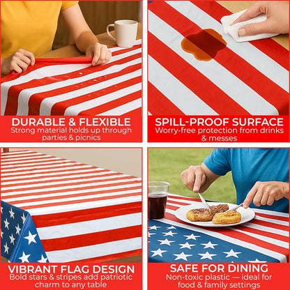 Iconikal American Flag Tablecloth - 3 Pack Disposable Covers, 54 x 108-Inch for July 4th Celebrations