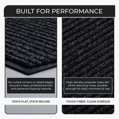 Commercial Door Mat 3'x5' Heavy Duty Industrial Floor Mat for High Traffic Areas, Nonslip Rubber Backing, Large Door Mat for Indoor Entrance or Business Entryway, Charcoal, Made in USA.