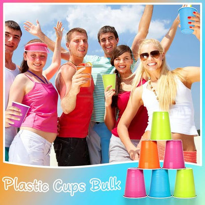KesaPlan 100PCS Colorful 18 oz Plastic Cups - Disposable Rainbow Drinking Cups for Parties