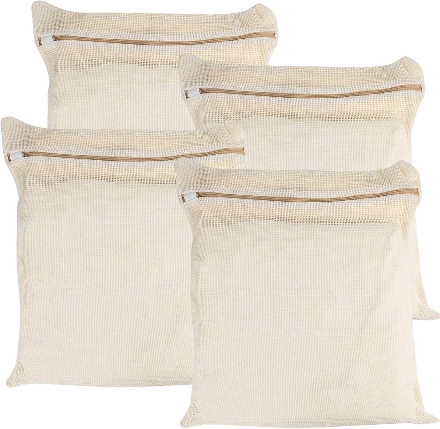 Organic Cotton Mesh Laundry Bags - 4-Piece Set with Sturdy Zippers | Durable & Breathable for Delicate Items