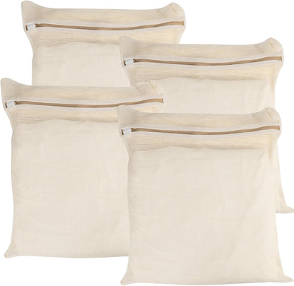 Organic Cotton Mesh Laundry Bags - 4-Piece Set with Sturdy Zippers | Durable & Breathable for Delicate Items