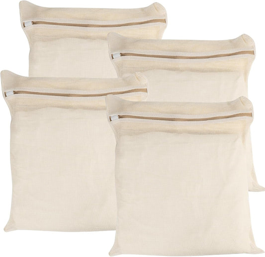 Organic Cotton Mesh Laundry Bags - 4-Piece Set with Sturdy Zippers | Durable & Breathable for Delicate Items