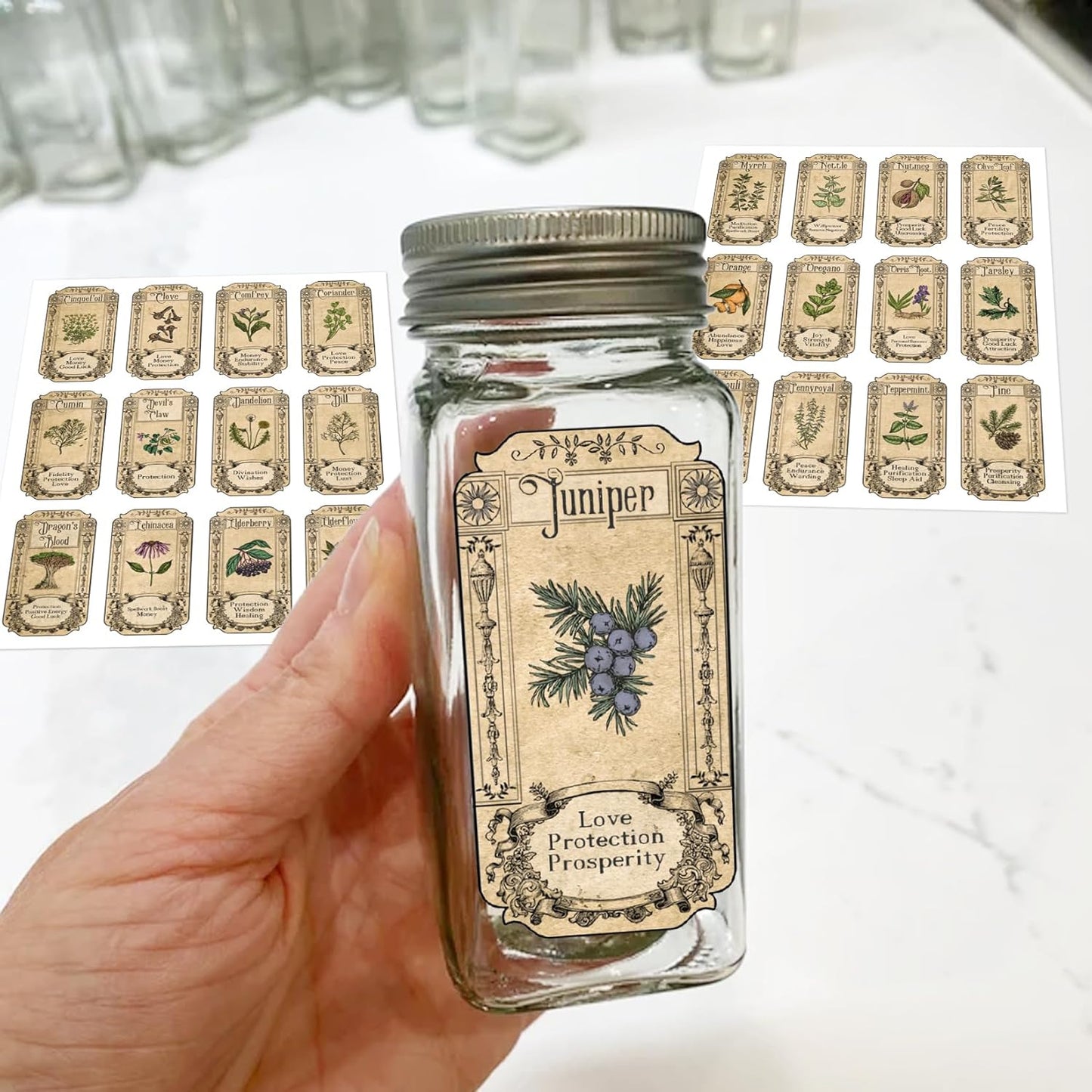 Skiennix 72Pcs Vintage Herb Spice Labels - Apothecary Stickers for Jars & Bottles