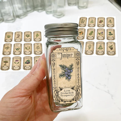 Skiennix 72Pcs Vintage Herb Spice Labels - Apothecary Stickers for Jars & Bottles
