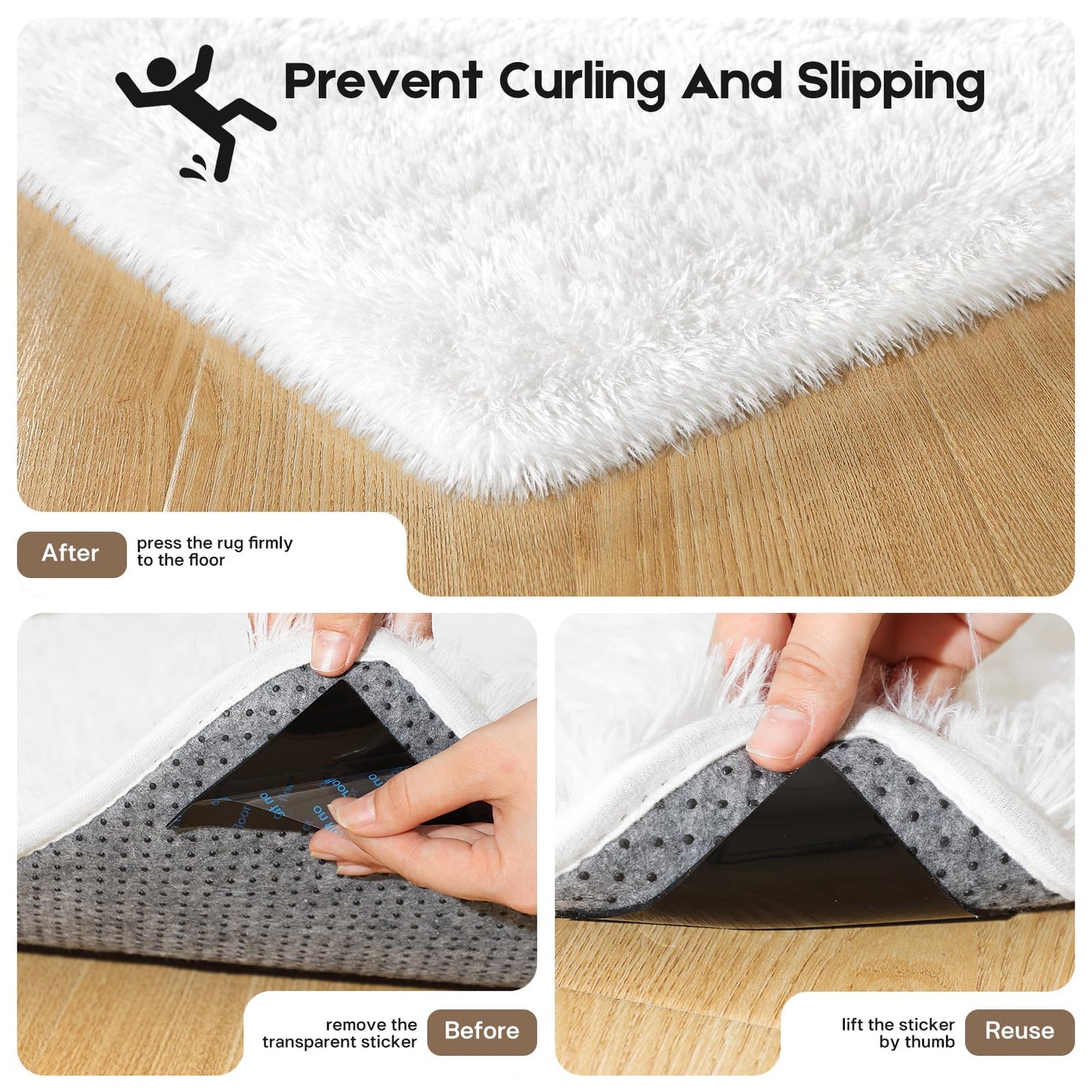 Mhyup 2x3 Cream White Rugs for Bedroom Living Room, Fluffy Small Area Rug Soft Shag Carpet for Kids Boys and Girls Room with 4 Rugs Non-Slip Stickers Dorm Home Decor (2ft x 3ft)