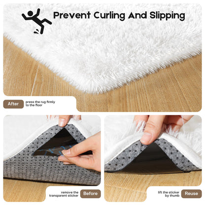 Mhyup 2x3 Cream White Rugs for Bedroom Living Room, Fluffy Small Area Rug Soft Shag Carpet for Kids Boys and Girls Room with 4 Rugs Non-Slip Stickers Dorm Home Decor (2ft x 3ft)