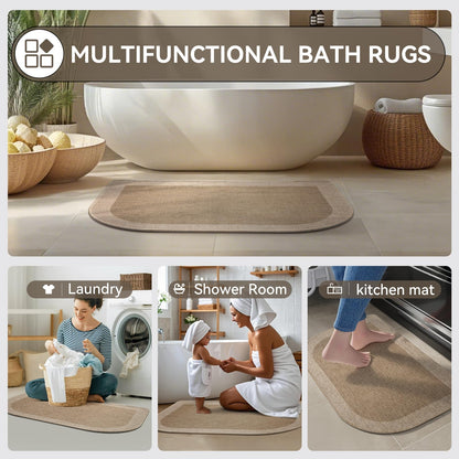 YDKGL Half Circle Bath Mat, Non Slip Bath Mat, Thin Bathroom Rugs Fit Under Door Quick Dry Absorbent Washable Bathroom Mat with Rubber Backing, Brown Beige 16x24