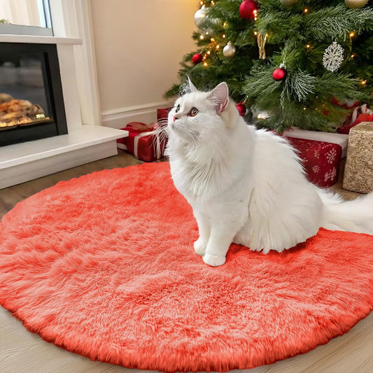 OLANLY Round Coral Red Area Rug - Soft, Machine Washable 3 ft Shaggy Carpet for Bedroom & Living Room Decor