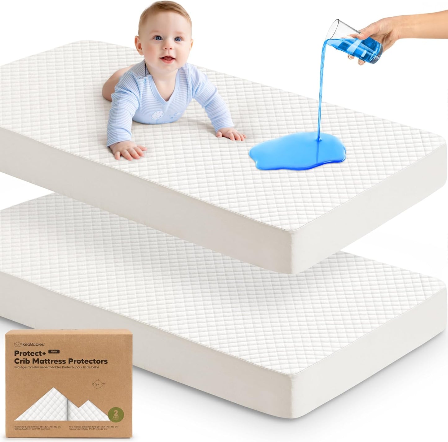 Skiennix Waterproof Crib Mattress Protector - Soft Quilted Cotton Cover, 52" x 28", Machine Washable, Easy Fit
